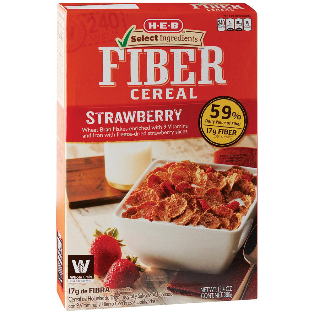 H-E-B Wheat Bran Flakes Fiber Cereal - Strawberry, 13.4 oz