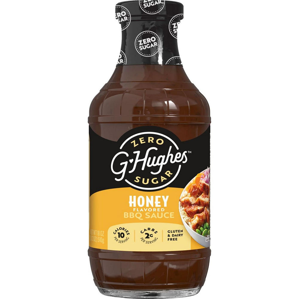 G Hughes Smokehouse Zero Sugar Honey Flavored BBQ Sauce, 18 oz