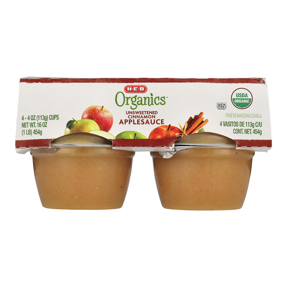 H-E-B Organics Cinnamon Applesauce Cups, 4 ct