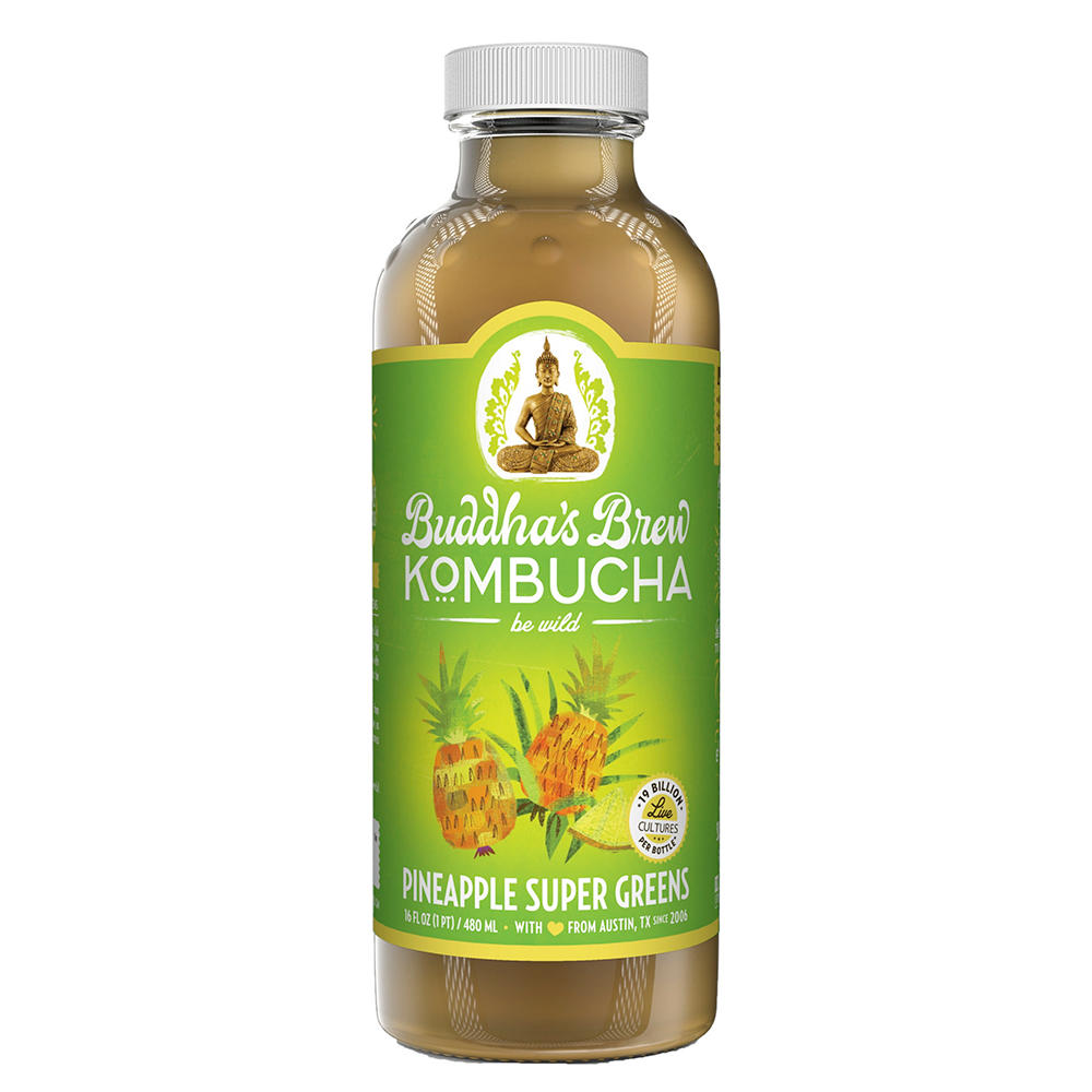 Buddha's Brew Pineapple Super Greens Kombucha, 16 oz