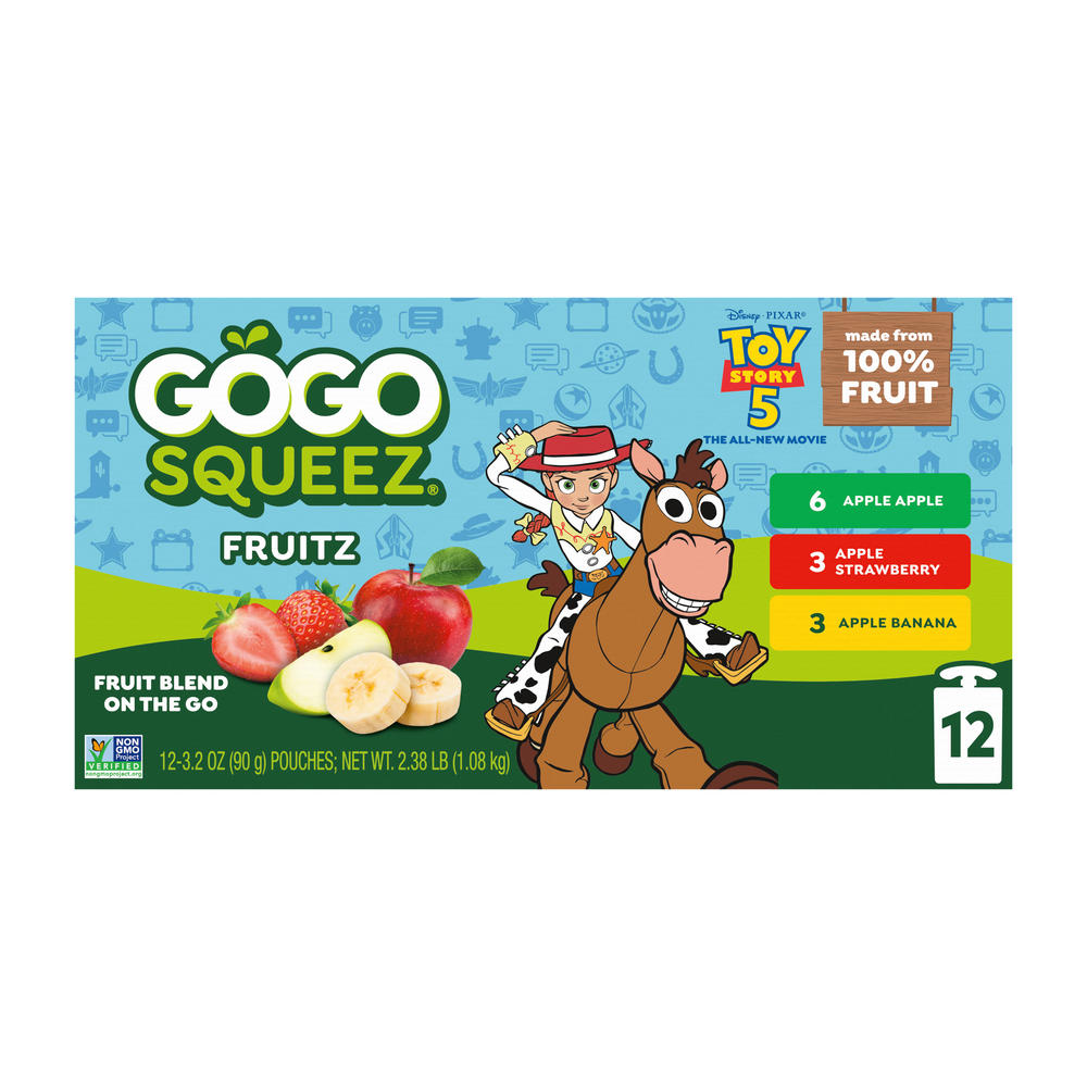 GoGo squeeZ No Sugar Added Apple Banana Strawberry Applesauce Variety Pouches, 12 ct