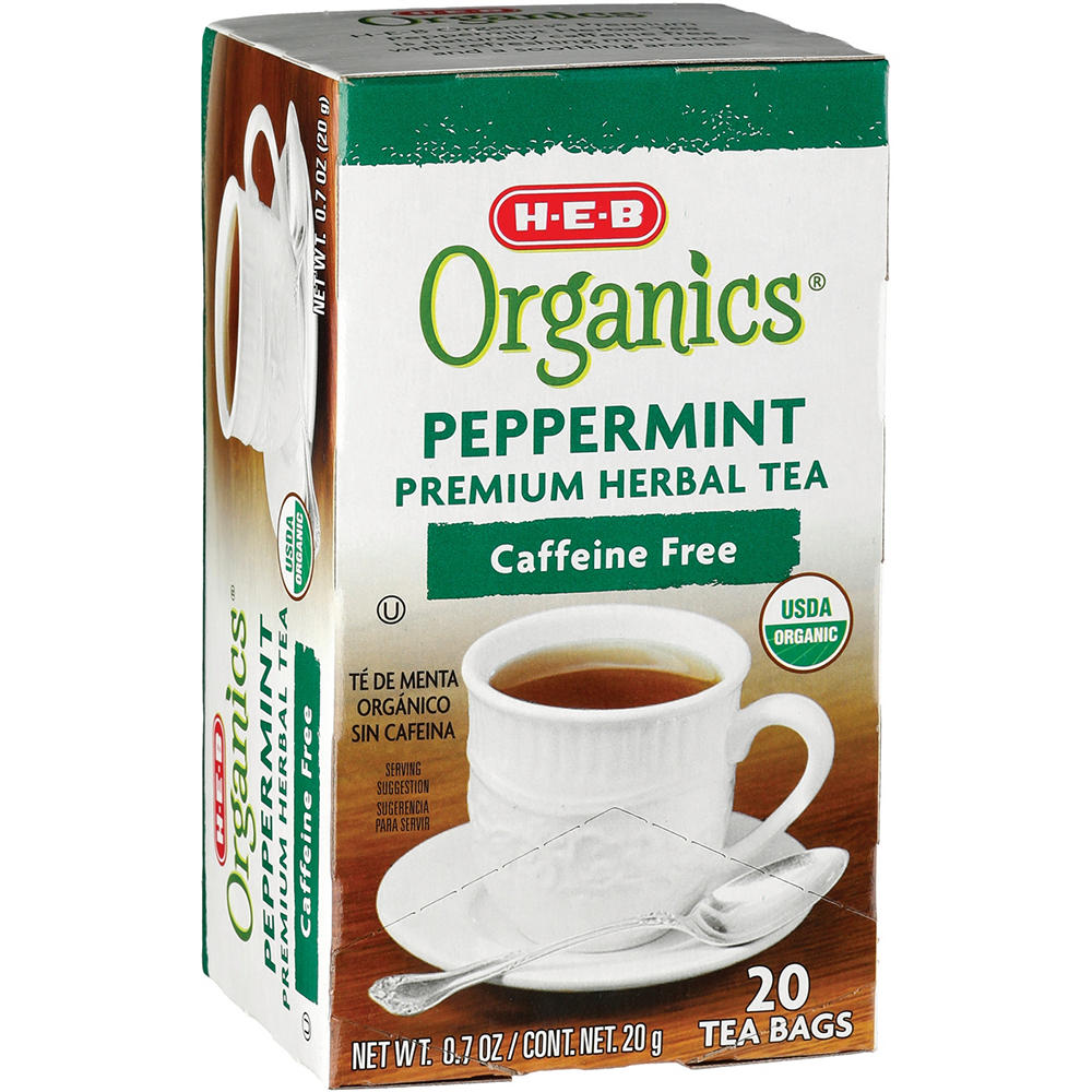 H-E-B Organics Caffeine-Free Peppermint Herbal Tea Bags, 20 ct