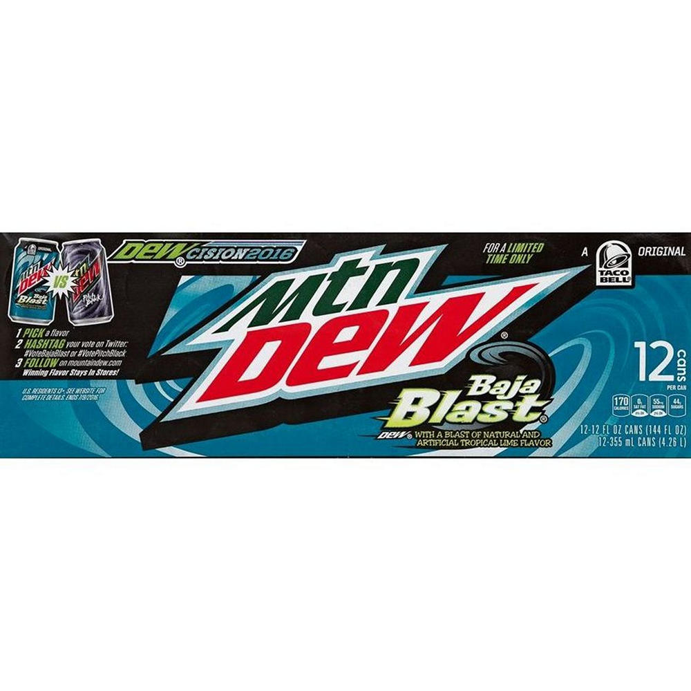 Mountain Dew Baja Blast Tropical Lime Soda Soft Drink 12 pk Cans, 12 oz