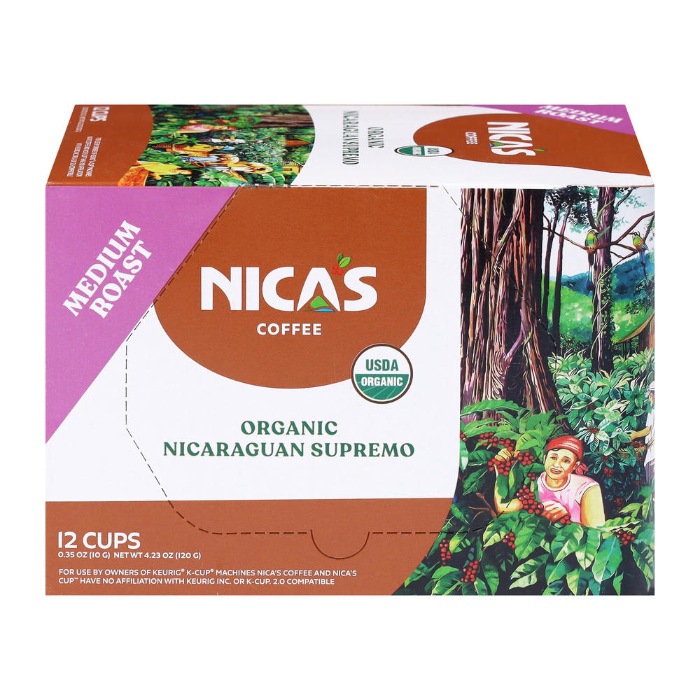 Nica's Coffee Organic Nicaraguan Supremo Medium Roast Single Serve Cups, 12 ct