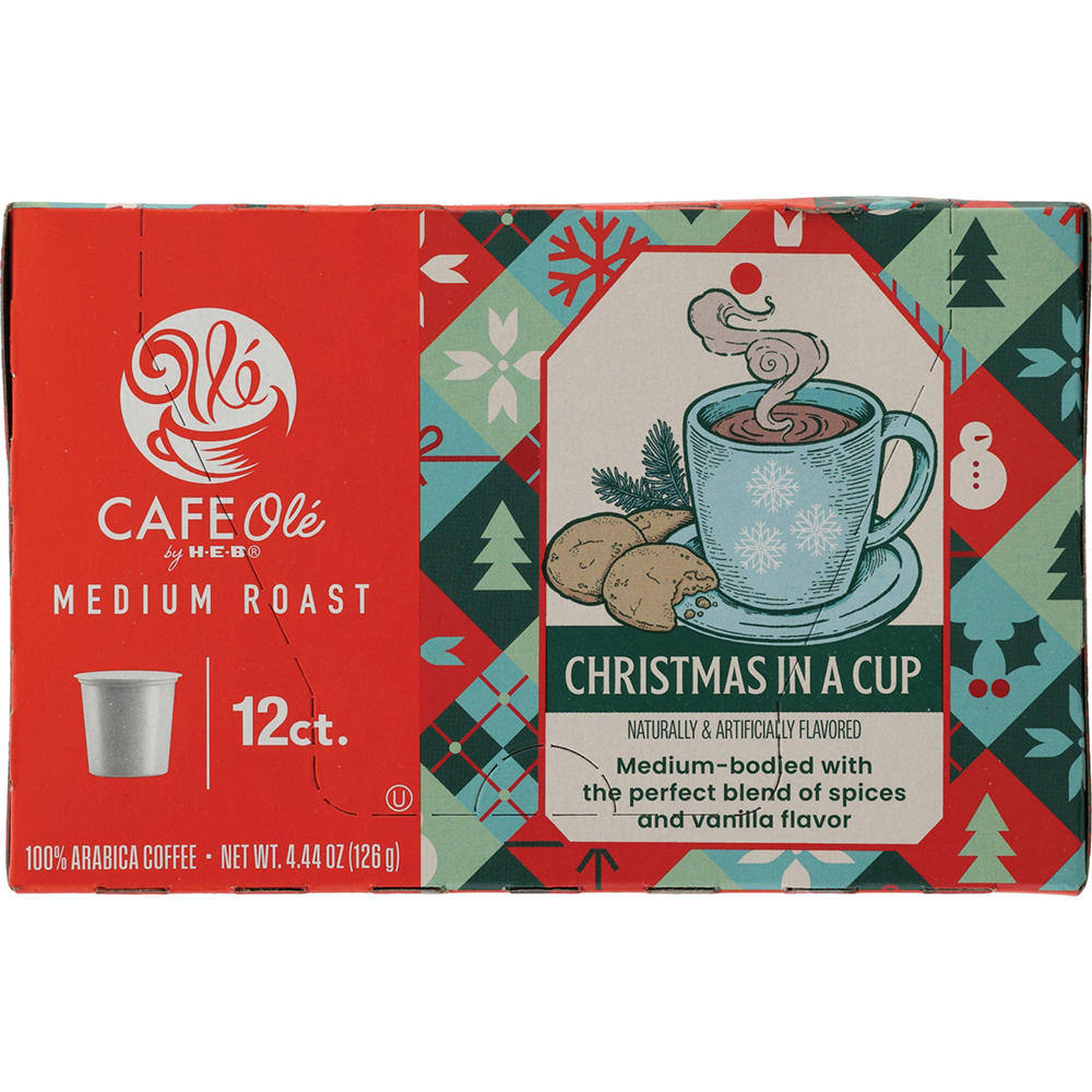 CAFE Olé by H-E-B Christmas in a Cup Medium Roast Coffee Single Serve Cups, 12 ct