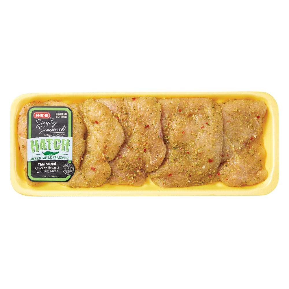 H-E-B Simply Seasoned Hatch Green Chile Seasoned Thin Sliced Chicken Breast, Avg. 1.75 lbs