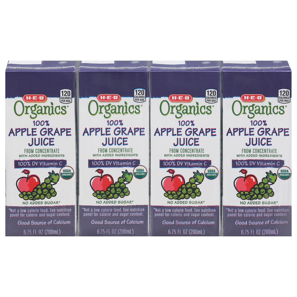 H-E-B Organics 100% Apple Grape Juice 4 pk Boxes, 6.75 oz