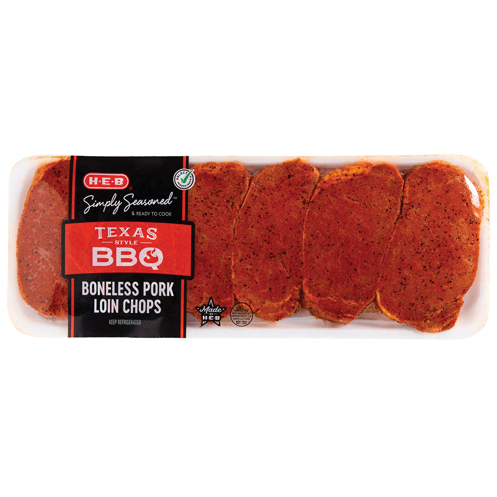 H-E-B Simply Seasoned Boneless Pork Loin Chops - Texas Style BBQ, Avg. 2.3 lbs