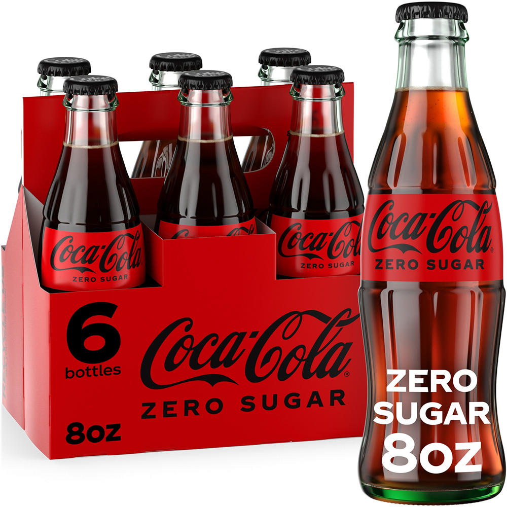 Coca-Cola Zero Sugar Soda Soft Drink 6 pk Glass Bottles, 8 oz