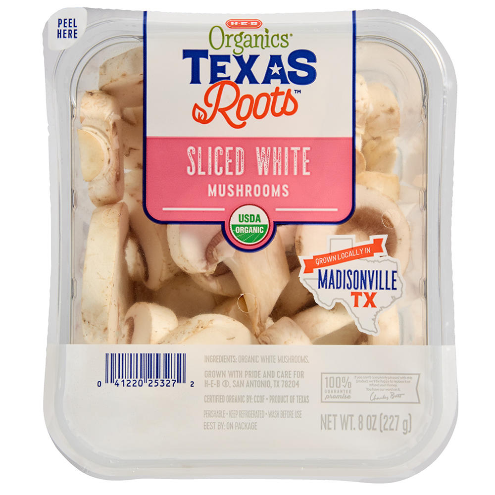 H-E-B Organics Texas Roots Sliced White Mushrooms, 8 oz