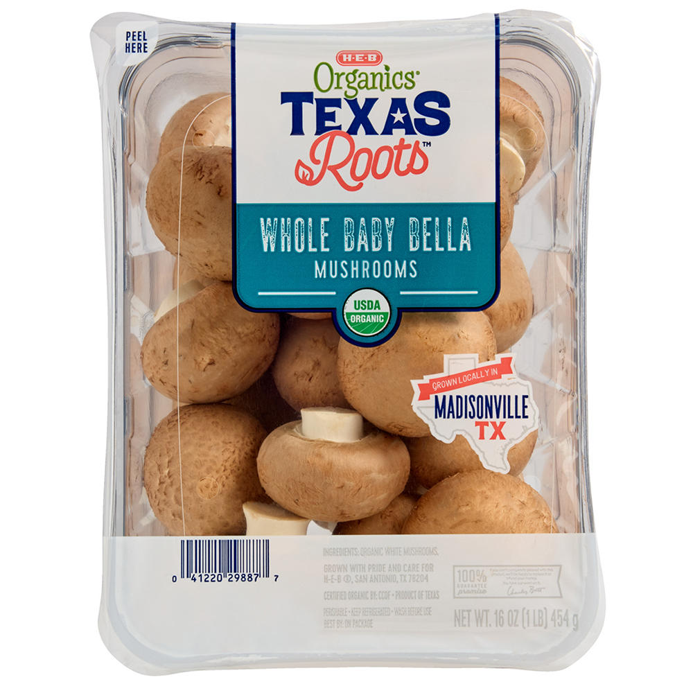 H-E-B Organics Texas Roots Whole Baby Bella Mushrooms, 16 oz