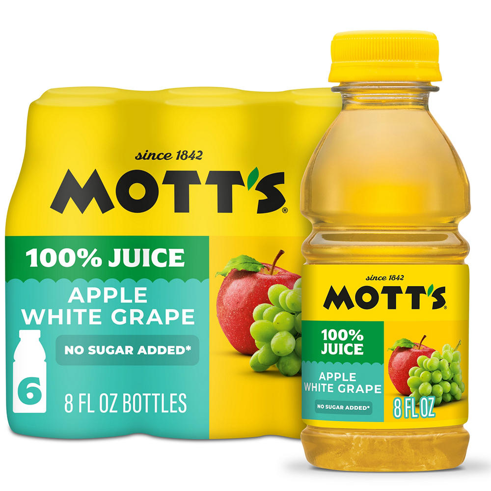 Mott's 100% Apple White Grape Juice Bottles, 6 ct, 8 oz
