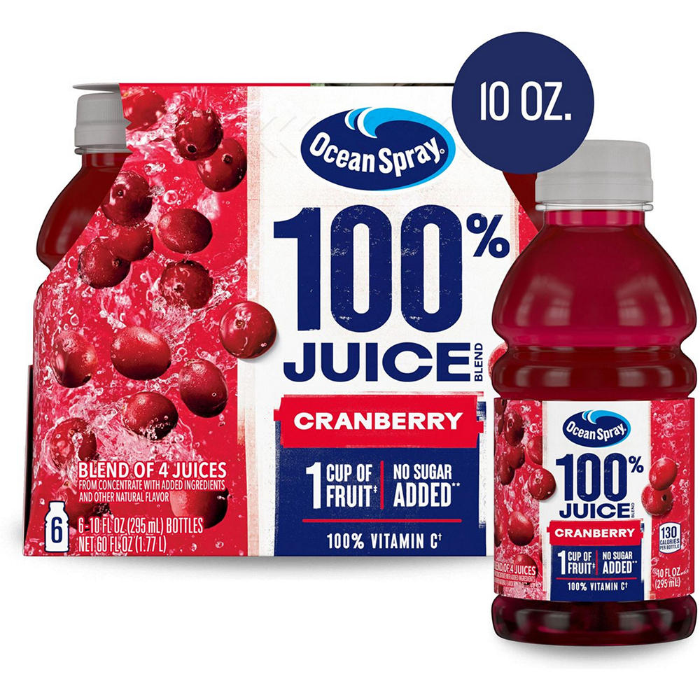 Ocean Spray 100% Cranberry Juice Blend 6 pk Bottles, 10 oz
