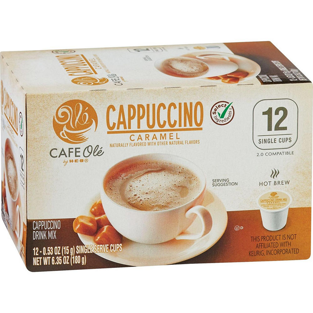 CAFE Olé by H-E-B Caramel Cappuccino Single Serve Cups, 12 ct