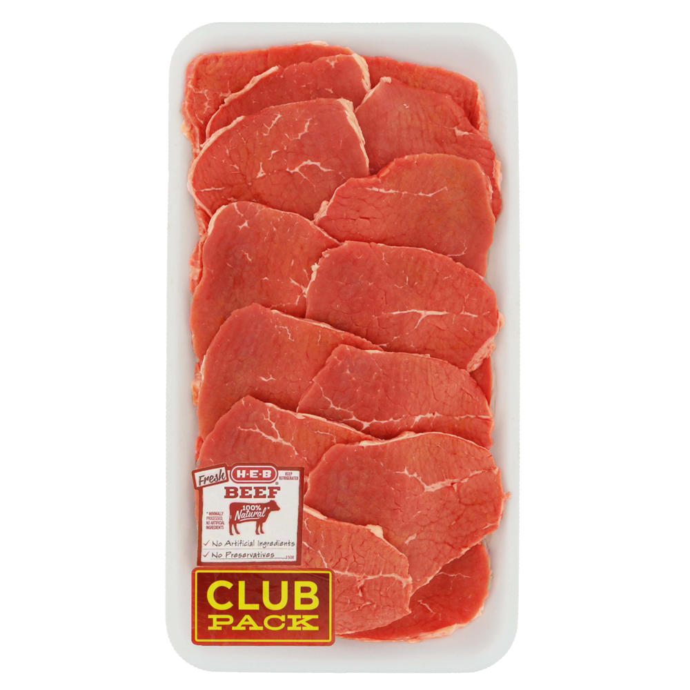 H-E-B Beef Eye of Round Steak Boneless Club Pack, USDA Select, Avg. 2.5 lbs