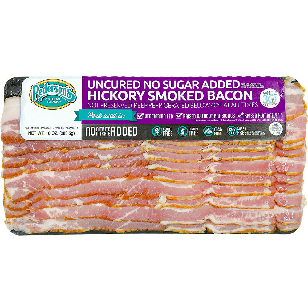 Pederson's Natural Farms No Sugar Added Hickory Smoked Uncured Bacon, 10 oz