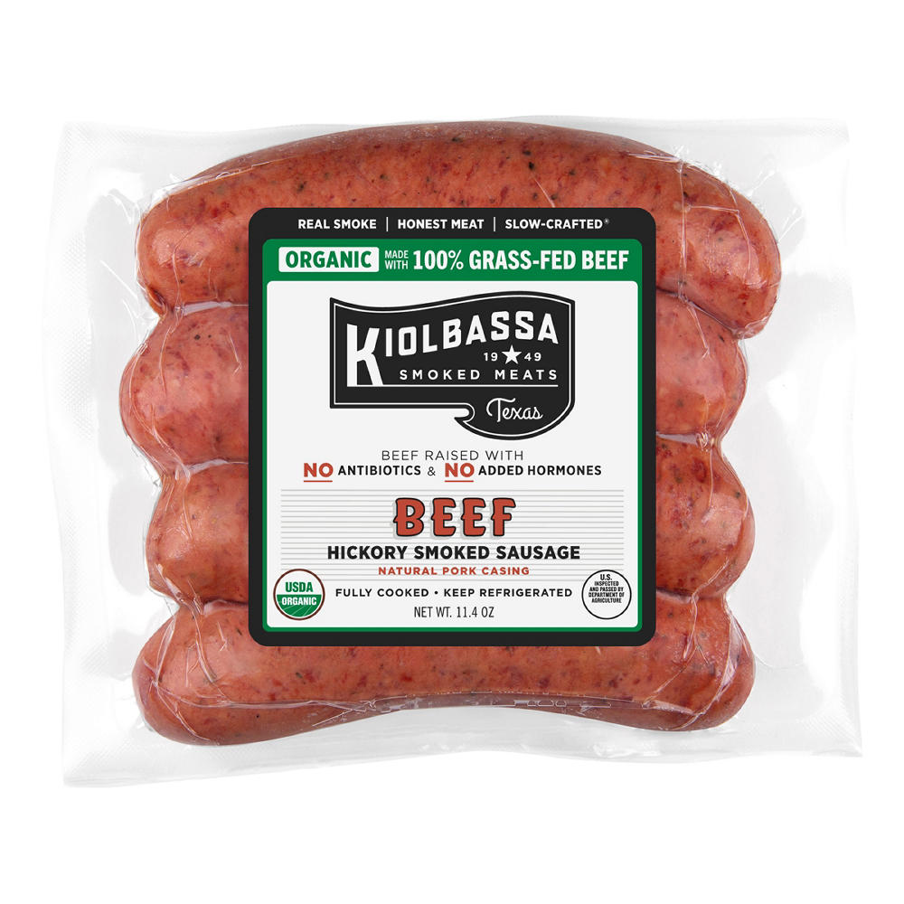 Kiolbassa Organic Grass-fed Beef Hickory Smoked Sausage, 4 ct, 11.4 oz