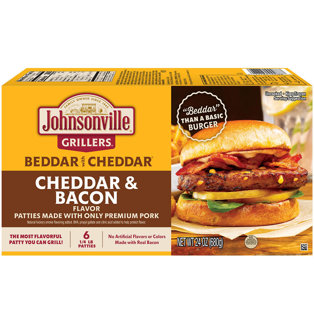 Johnsonville Grillers Patties - Cheddar Cheese & Bacon, 6 ct
