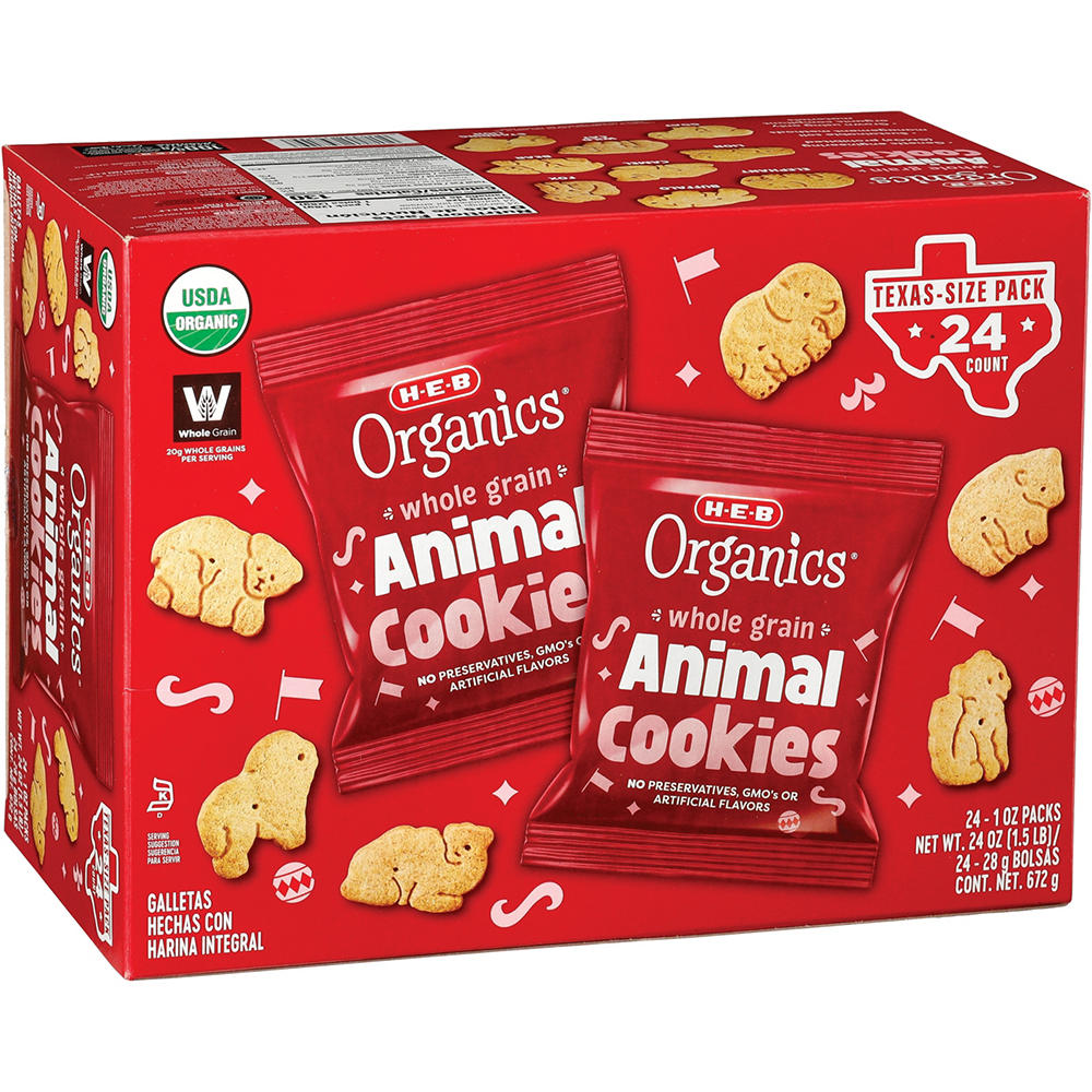 H-E-B Organics Whole Grain Animal Cookies - Texas-Size Pack, 24 ct