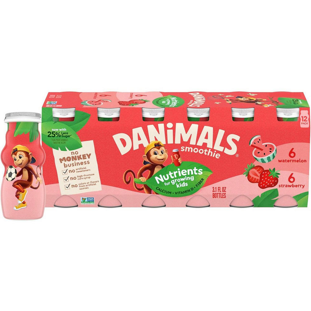 Danimals Smoothies 12 pk Bottles Variety Pack - Strawberry & Watermelon , 3.1 oz
