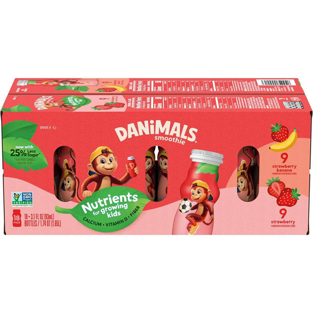 Dannon Danimals Smoothie 18 pk Bottles Variety Pack - Strawberry & Strawberry & Banana, 3.1 oz
