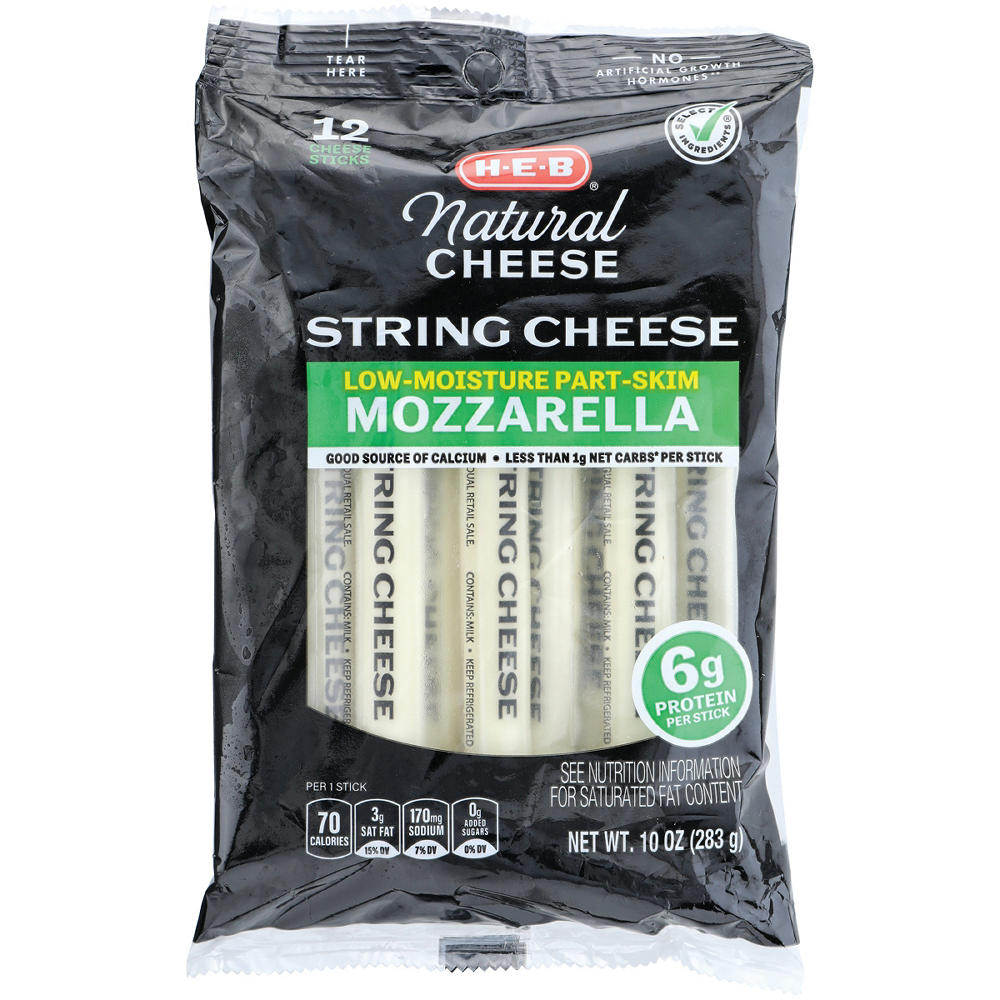 H-E-B Low Moisture Part-Skim Mozzarella String Cheese, 12 ct, 10 oz