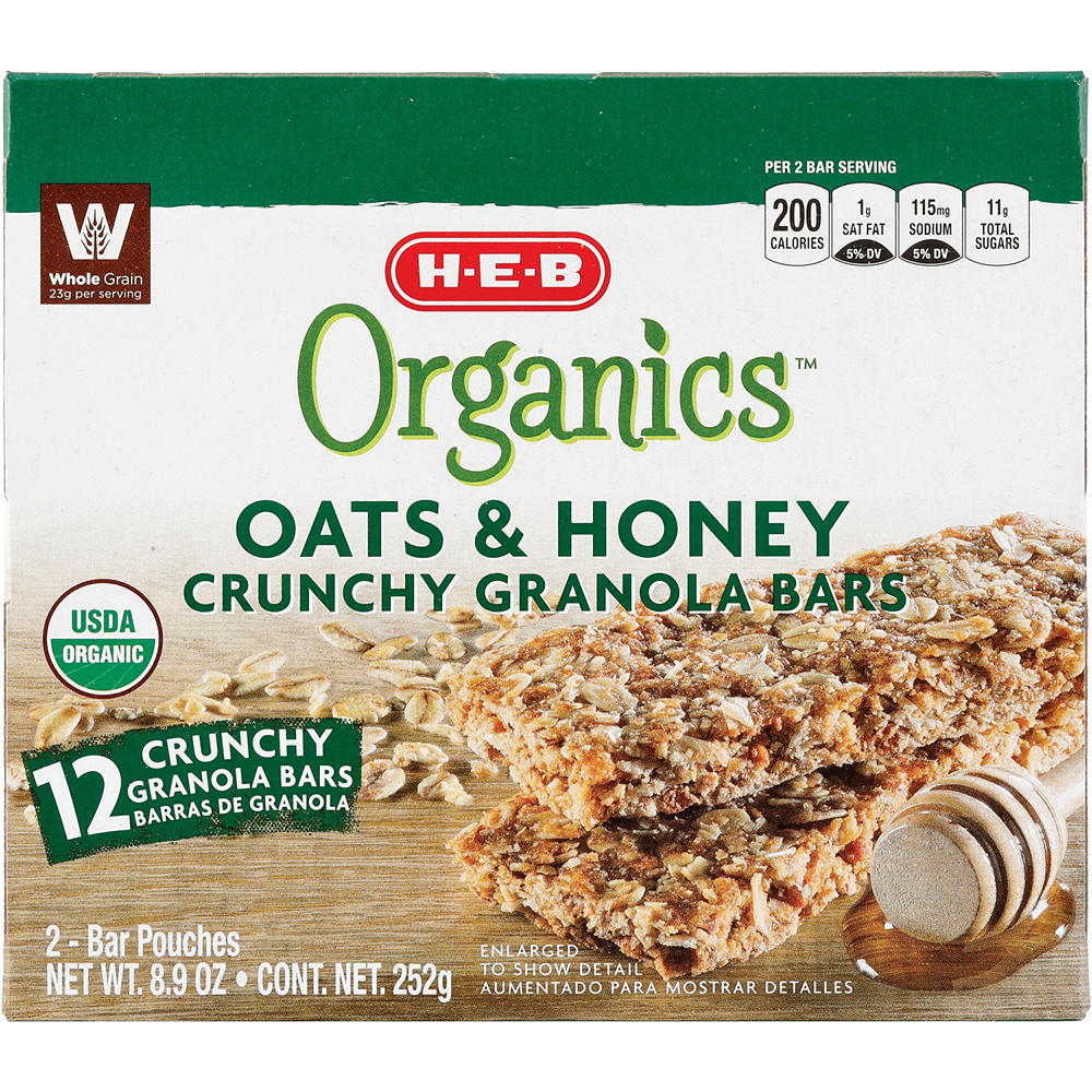 H-E-B Organics Oats & Honey Crunchy Granola Bars, 6 ct
