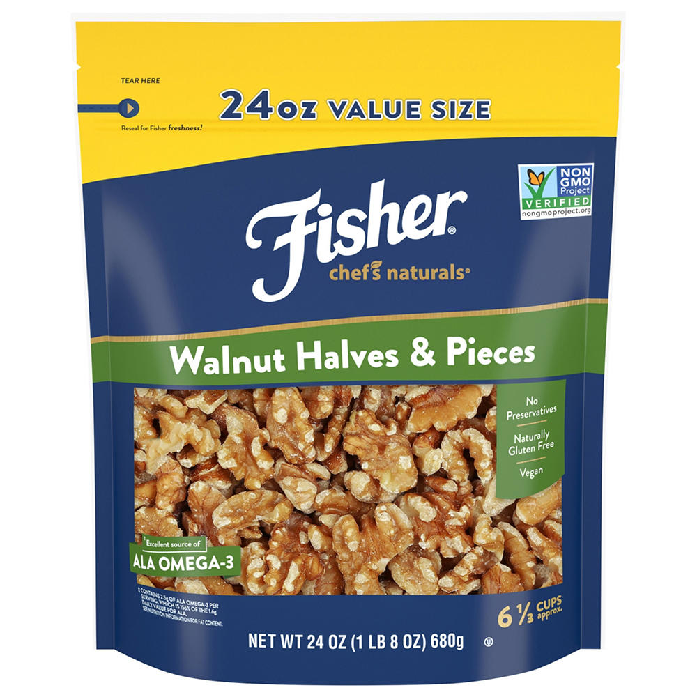 Fisher Walnut Halves & Pieces, 24 oz