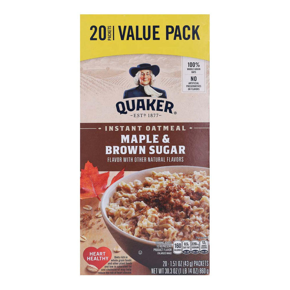 Quaker Instant Oatmeal - Maple & Brown Sugar, 20 ct