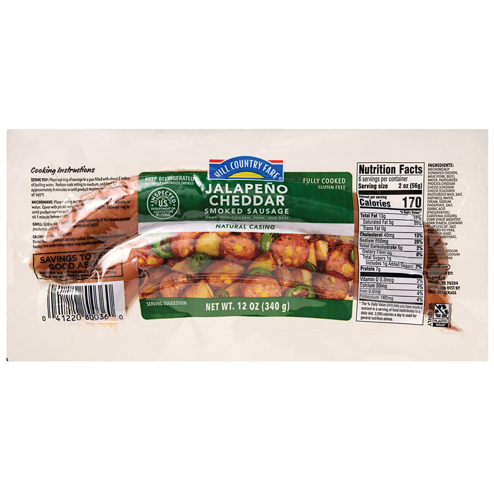 Hill Country Fare Smoked Sausage Links - Jalapeno Cheddar, 12 oz