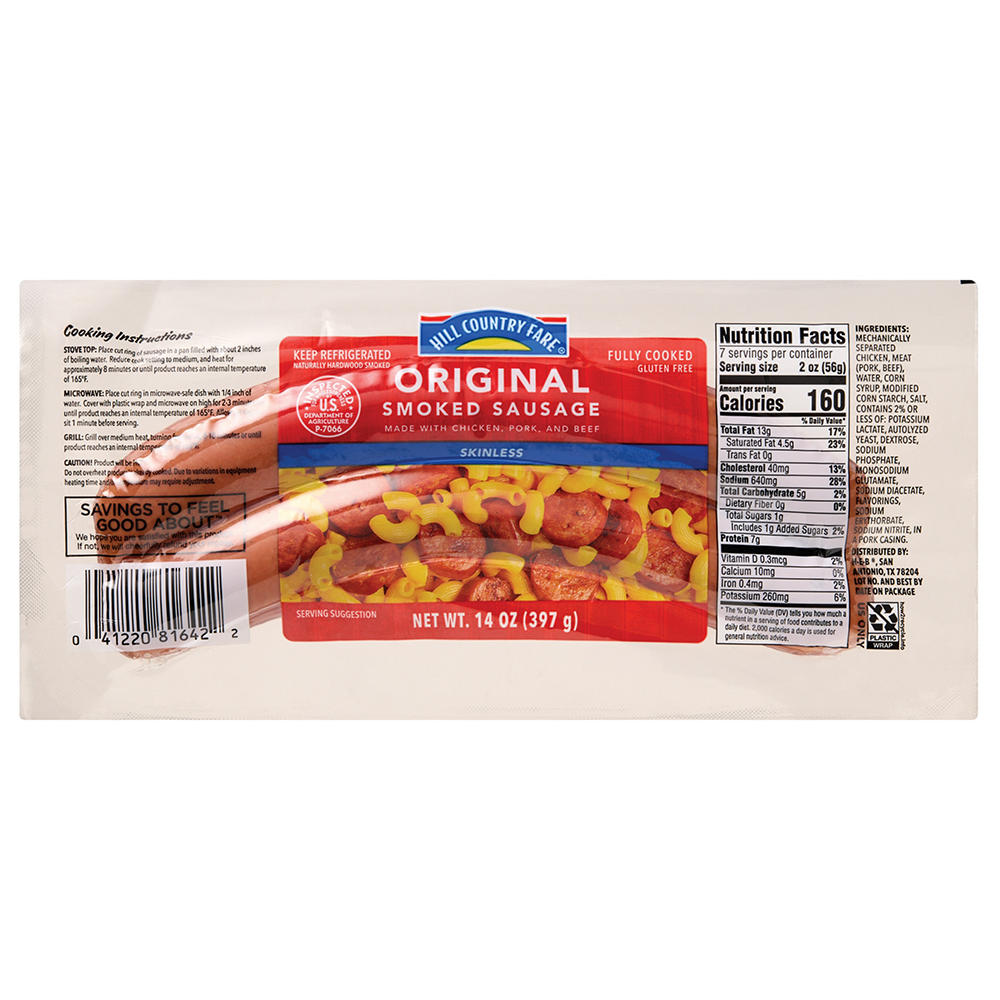 Hill Country Fare Skinless Smoked Sausage Links - Original, 14 oz