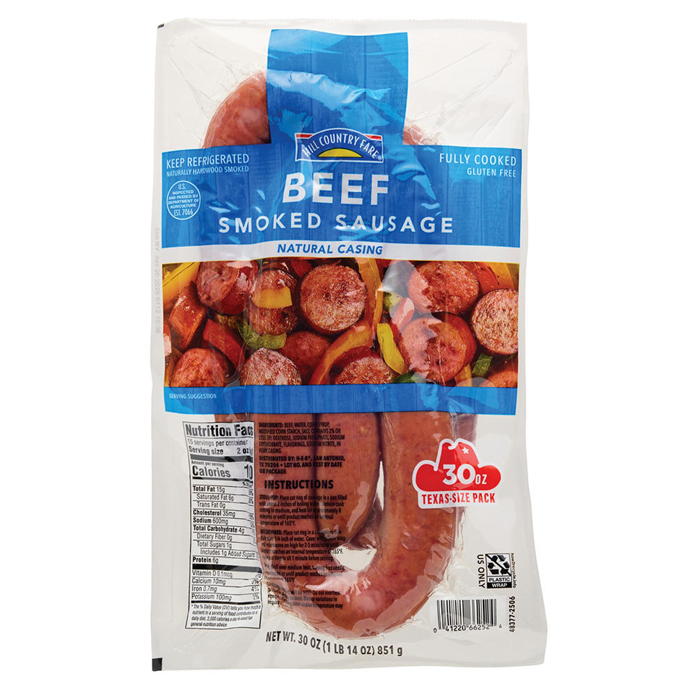 Hill Country Fare Beef Smoked Sausage Links - Texas-Size Pack, 30 oz