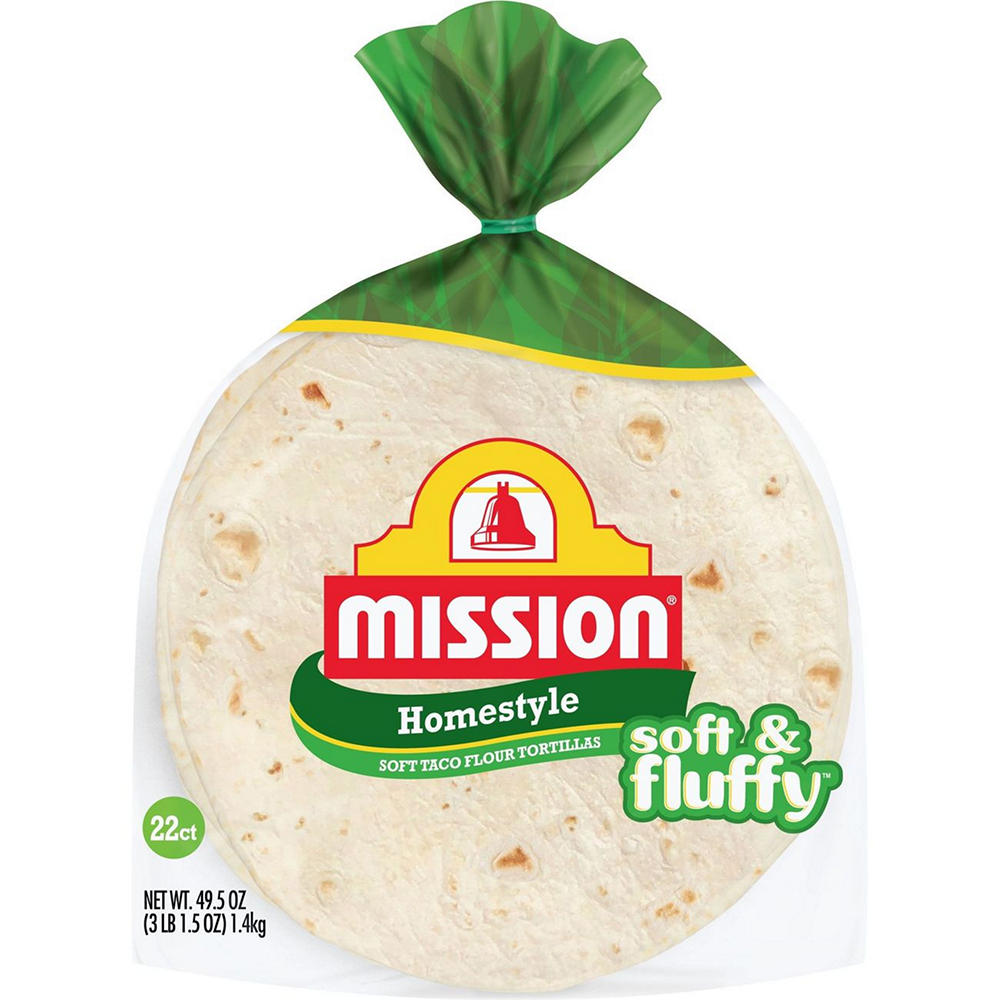 Mission Soft & Fluffy Homestyle Flour Tortillas, Soft Taco Size, 22 ct