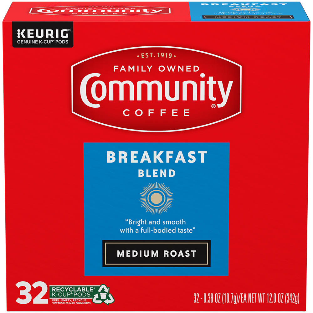 Community Coffee Breakfast Blend Medium Roast Single Serve Coffee K Cups, 32 ct
