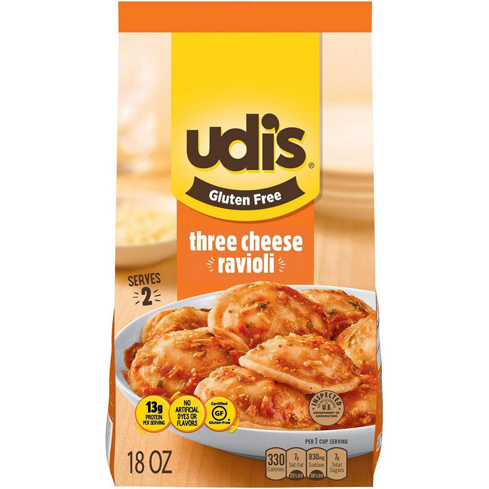 Udi's Gluten Free Three Cheese Ravioli Frozen Meal, 18 oz