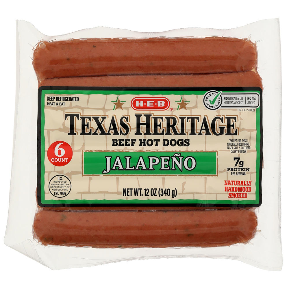 H-E-B Texas Heritage Beef Hot Dogs - Jalapeño, 6 ct