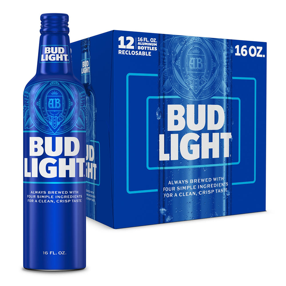 Bud Light American Lager Beer Aluminum Bottles, 12 pack, 16 oz