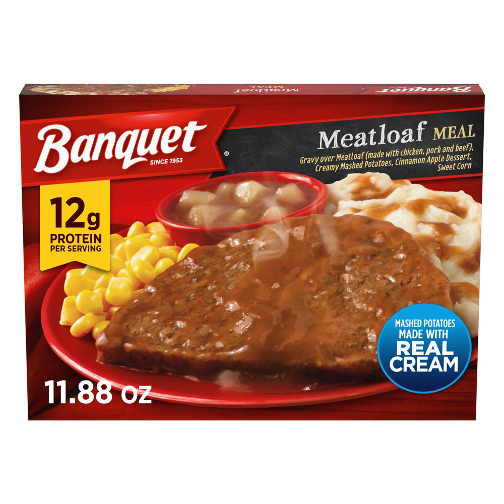 Banquet Meatloaf with Mashed Potatoes & Cinnamon Apple Dessert Frozen Meal, 11.88 oz