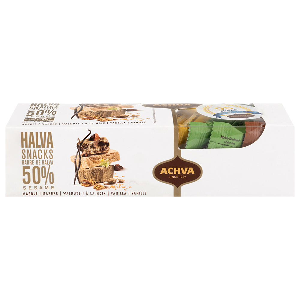 Achva Kosher Assorted Halva Snacks - Marble, Walnuts & Vanilla, 12 ct