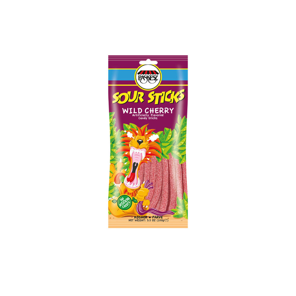 Paskesz Kosher Wild Cherry Sour Sticks Candy, 3.5 oz