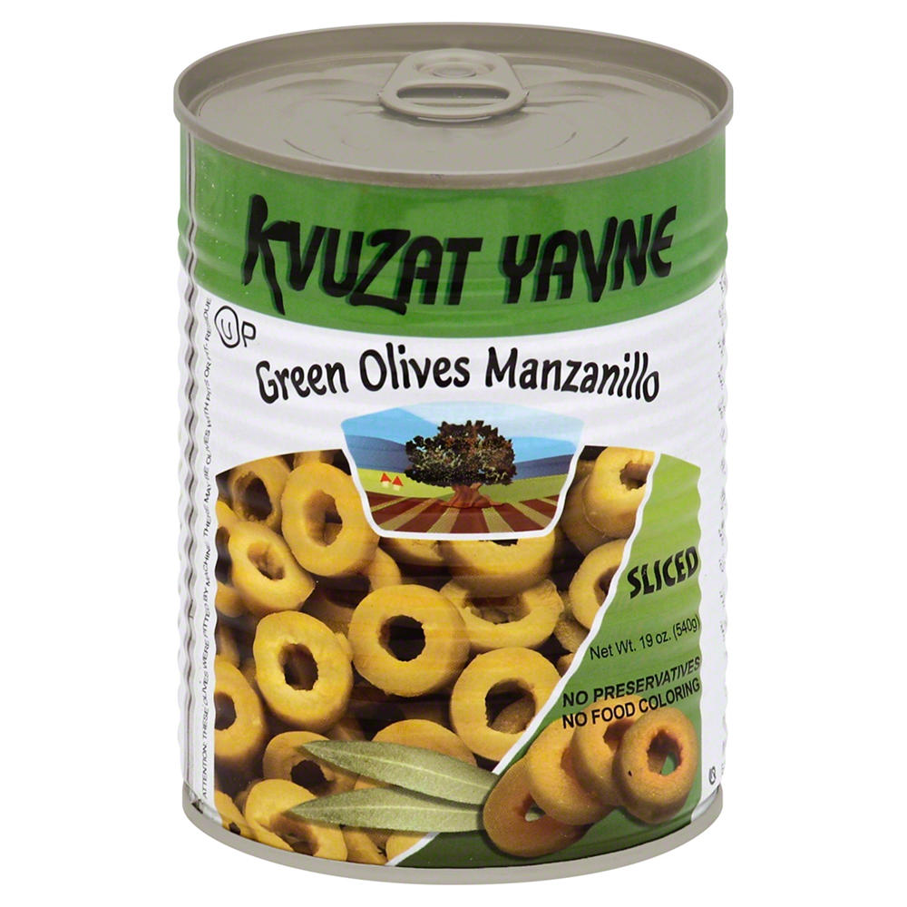 Kvuzat Yavne Kosher Sliced Green Olives Manzanillo, 19 oz