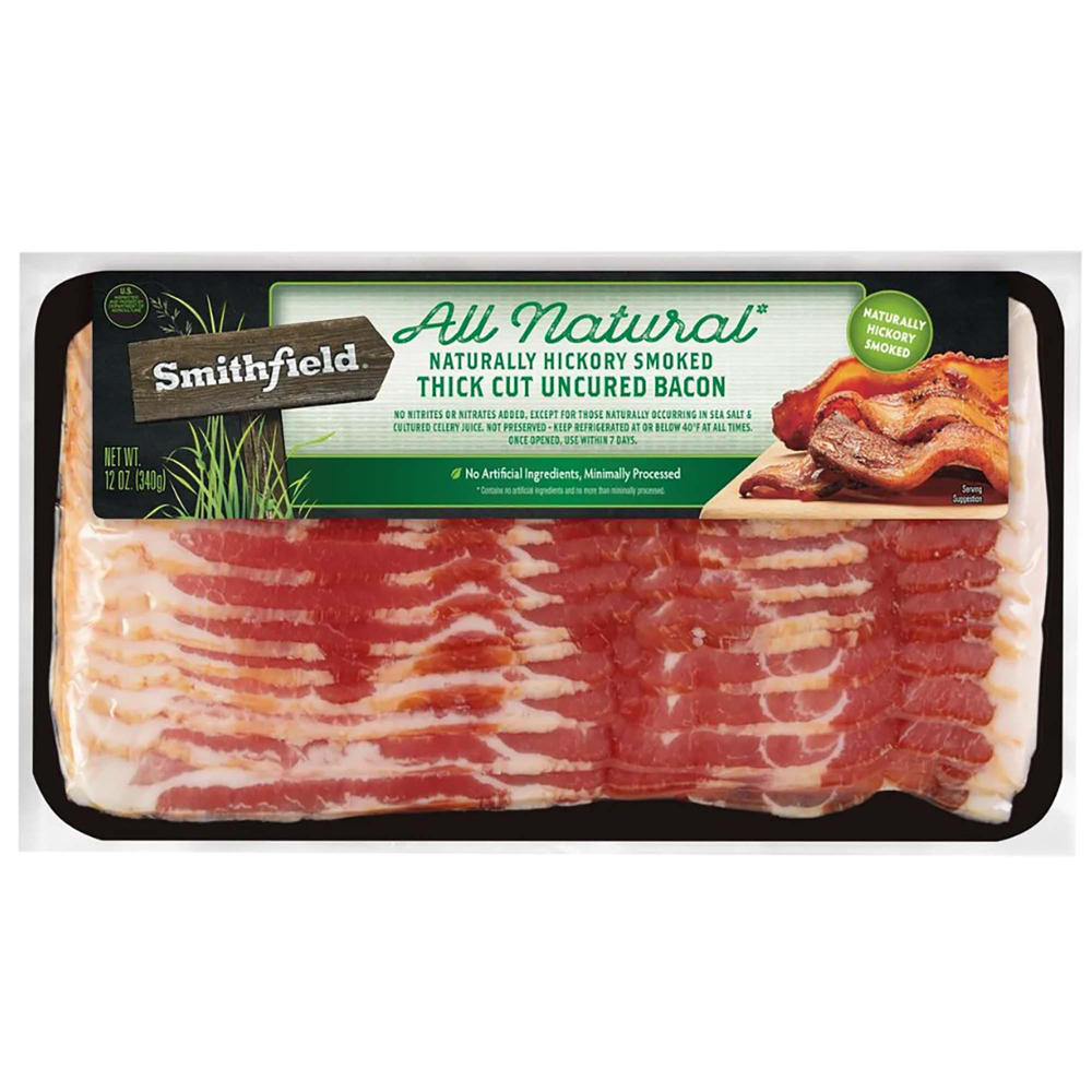 Smithfield All Natural Hickory Smoked Thick Cut Uncured Bacon, 12 oz