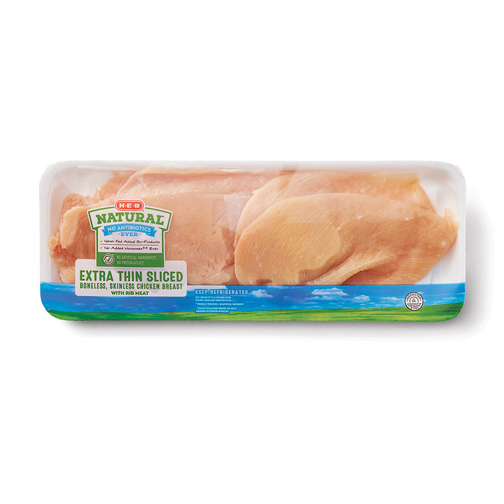 H-E-B Natural Boneless Chicken Breast, Extra Thin Sliced, Avg. 1.12 lbs
