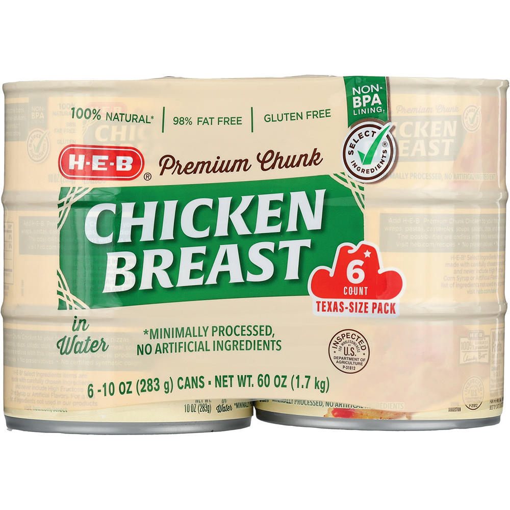 H-E-B Premium Chunk Chicken Breast in Water - Texas-Size Pack, 6 ct