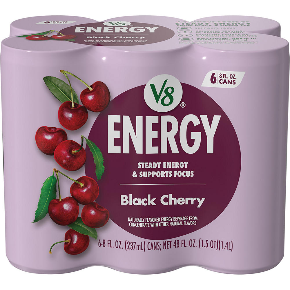 V8 Energy Black Cherry Juice Energy Drink 6 pk Cans, 8 oz