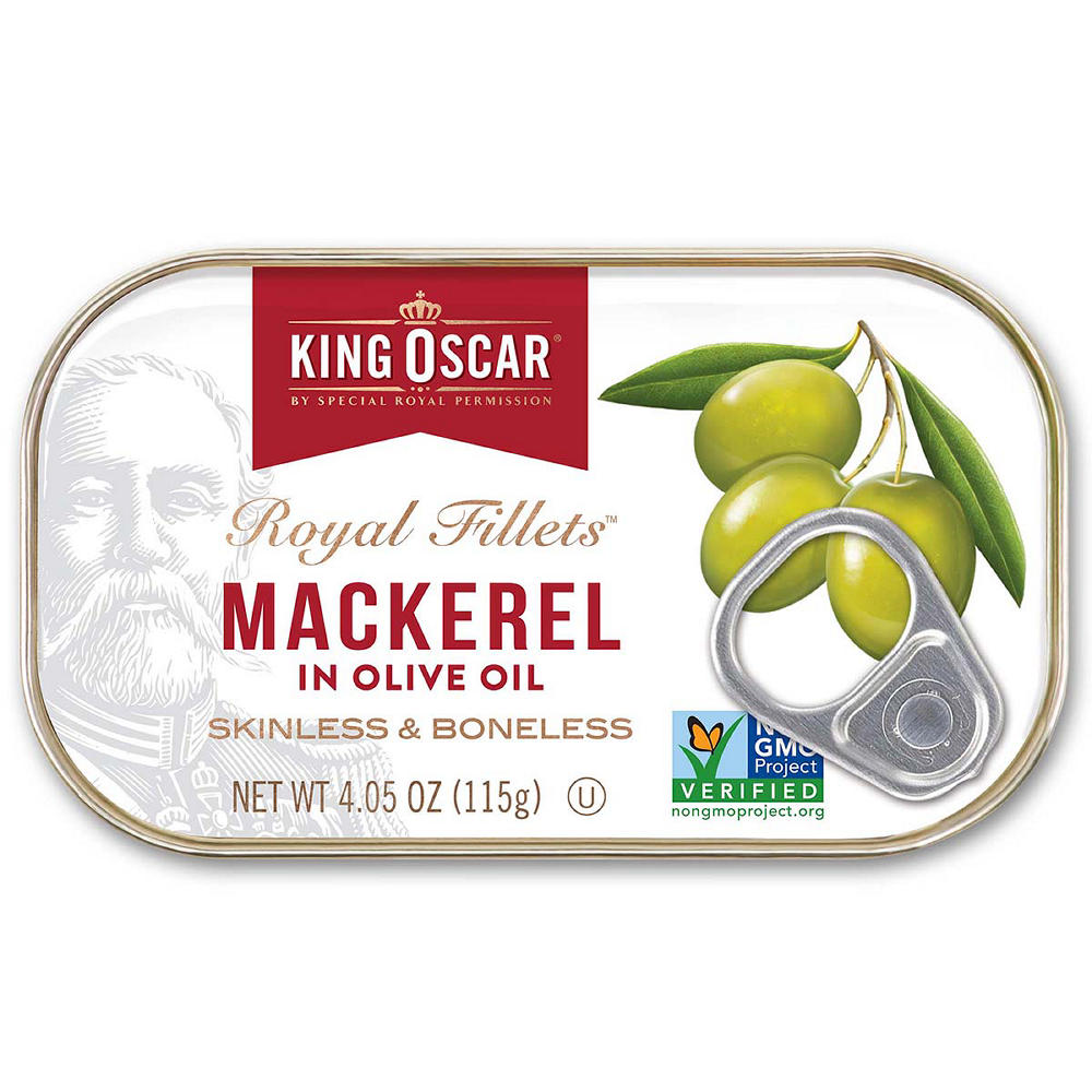 King Oscar Wild Caught Skinless & Boneless Royal Fillets Mackerel in Olive Oil, 4.05 oz