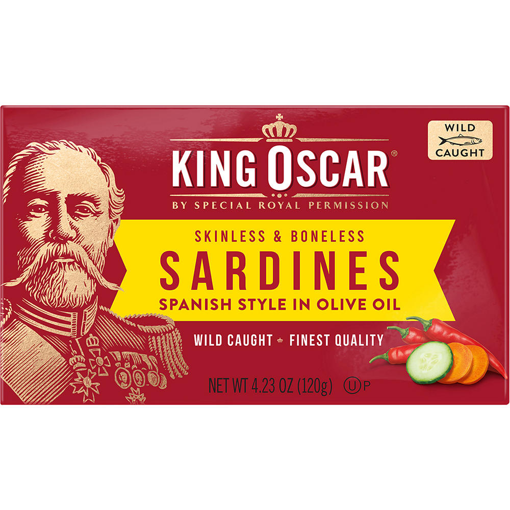 King Oscar Wild Caught Skinless & Boneless Sardines Spanish Style in Olive Oil, 4.23 oz