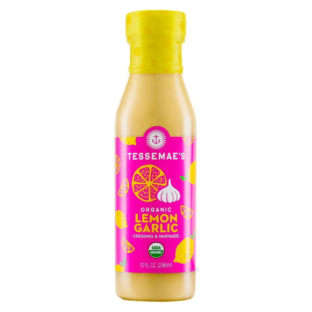 Tessemae's Organic Lemon Garlic Dressing & Marinade (Sold Cold), 10 fl oz