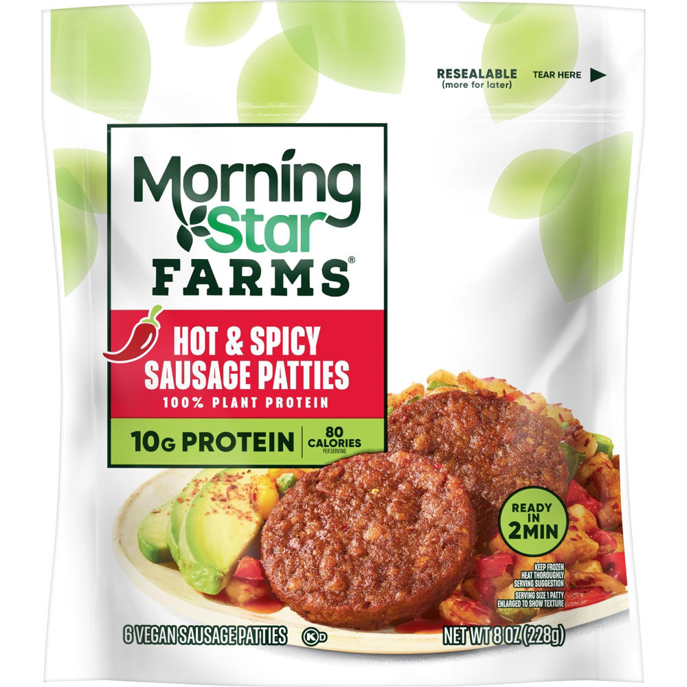 MorningStar Farms Veggie Breakfast Hot and Spicy Sausage Patties, 8 oz, 6 ct