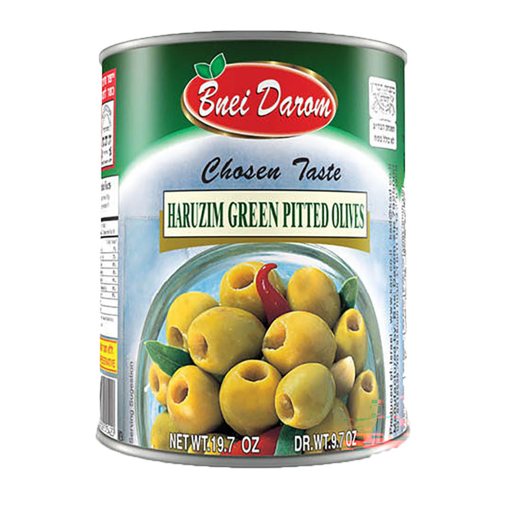 Bnei Darom Kosher Haruzim Green Pitted Olives, 19.7 oz